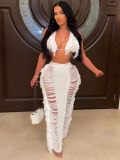 Summer Women sexy tassel knitting beach dress two-piece set