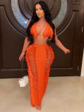 Summer Women sexy tassel knitting beach dress two-piece set