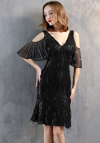 Women V Neck Formal Party Elegant Mini Evening Dress