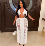 Summer Women sexy tassel knitting beach dress two-piece set