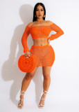 Women Summer Knitting Hollow Lace-Up Beach Skirt Two-Piece Set