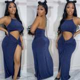 Women Sexy Backless Cut Out Slit Bodycon Dress