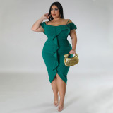 Plus Size Women Solid Off Shoulder Midi Dress