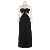 Women sexy chiffon wrap chest backless wide feet Jumpsuit