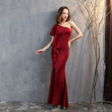 Women Formal Party One Shoulder Mermaid Maxi Evening Dress