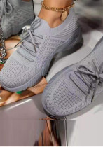 Large size sports shoes women's thick-soled solid color lace-up flying woven slip-on old shoes wish cross-border