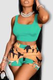 Casual Ladies' Hawaiian Beach Holidays Digital Print Tank Shorts Two-Piece Set