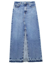 Women's Spring Fashion Chic Denim Midi Front Slit Skirt Women's Spring Fashion Chic Denim Midi Front Slit Skirt