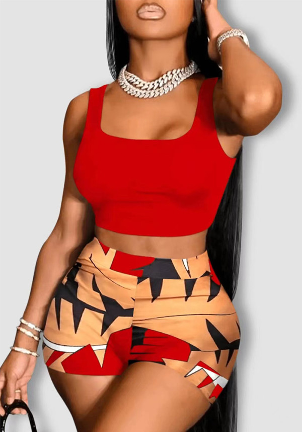 Casual Ladies' Hawaiian Beach Holidays Digital Print Tank Shorts Two-Piece Set