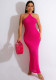 Sleeveless Chic Slit Knitting Dress Women's Cutout Halter Neck Strap Sexy Low Back Cheongsam