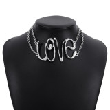 Retro LOVE Letter Necklace Metal Texture Heavy Industry Personality Hip Hop Creative Necklace
