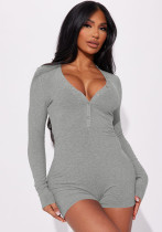 Women's Fashion Casual V Neck Solid Jumpsuit