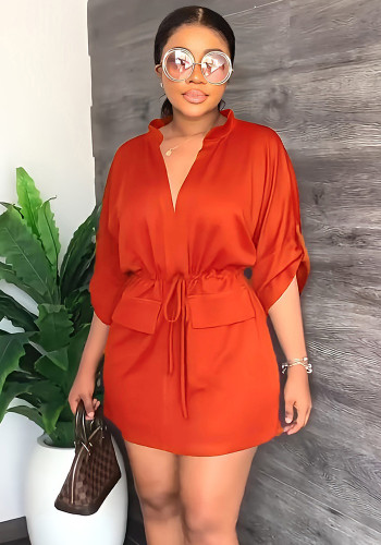 V-neck loose waist tooling skirt summer casual women's dress