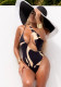 sexy simple print hollowed out slanted shoulder one-piece bikini swimsuit