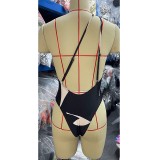 sexy simple print hollowed out slanted shoulder one-piece bikini swimsuit