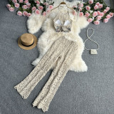 Sexy suspenders Halter Neck vest women's summer suit high waist hollow trousers two-piece set