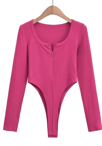 long-sleeved zipper 2023 solid color U-neck bottoming T-shirt