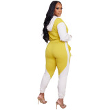 Women'S Patchwork Contrasting Hoodie Sport Casual Two Piece Pants Set
