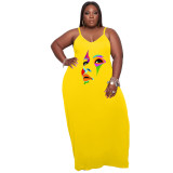 Plus Size Women'S Printed Straps Fashion Loose Dress
