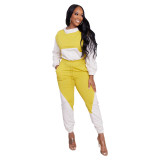 Women'S Patchwork Contrasting Hoodie Sport Casual Two Piece Pants Set