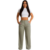 Women'S Fashion Casual Loose Straight Pants Solid Color Casual Pants