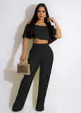 Women'S Solid Color Off-Shoulder Top Bell Bottom Pants Two-Piece Set