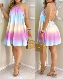 summer off-the-shoulder halter neck tie loose women's dress