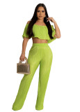 Women'S Solid Color Off-Shoulder Top Bell Bottom Pants Two-Piece Set