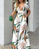 Spring Women'S Fashion Chic V Neck Slim Waist Wide Leg Jumpsuit