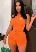 Women'S Two-Piece Casual Letter Print Sleeveless Shorts Set