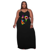 Plus Size Women'S Printed Straps Fashion Loose Dress