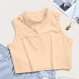Cutotu High Stretch Tank Top Fitness Basic Round Neck Slim Fit White Sleeveless Top