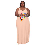 Plus Size Women'S Printed Straps Fashion Loose Dress