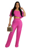 Women'S Solid Color Off-Shoulder Top Bell Bottom Pants Two-Piece Set