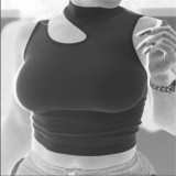 Cutotu High Stretch Tank Top Fitness Basic Round Neck Slim Fit White Sleeveless Top