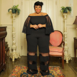 Women'S Off Shoulder Mesh Patchwork Sexy Casual Chic Plus Size Jumpsuit