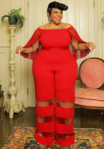 Women'S Off Shoulder Mesh Patchwork Sexy Casual Chic Plus Size Jumpsuit Women'S Off Shoulder Mesh Patchwork Sexy Casual Chic Plus Size Jumpsuit