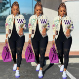 Women'S Printed Ribbed Casual Jacket
