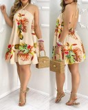 summer off-the-shoulder halter neck tie loose women's dress