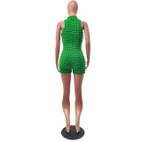 Women's Sexy Solid Zipper Neck Bubble Cloth Jumpsuit