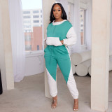 Women'S Patchwork Contrasting Hoodie Sport Casual Two Piece Pants Set