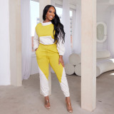 Women'S Patchwork Contrasting Hoodie Sport Casual Two Piece Pants Set