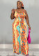 Women'S Club Style Onesie Print Straps Wide Leg Casual Jumpsuit