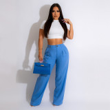 Women'S Fashion Casual Loose Straight Pants Solid Color Casual Pants