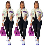 Women'S Printed Ribbed Casual Jacket