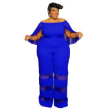 Women'S Off Shoulder Mesh Patchwork Sexy Casual Chic Plus Size Jumpsuit