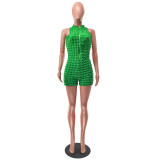 Women's Sexy Solid Zipper Neck Bubble Cloth Jumpsuit