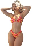 Sexy Print Lace Up Sexy Bikini Swimsuit Women Swimwear
