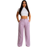 Women'S Fashion Casual Loose Straight Pants Solid Color Casual Pants