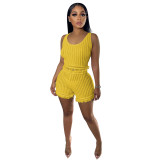 Women'S Clothing Ladies' Fashion Casual Knitting Sleeveless Tassel Two-Piece Shorts Set